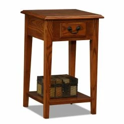 Wholesale 🥰 Rectangle End Tables & Side Tables Leick Home One Drawer Square Side Table With Shelf, Medium Oak 🤩