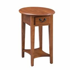 Coupon 🤩 Oval End Tables & Side Tables Leick Home One Drawer Oval Side Table With Shelf, Medium Oak 🎁