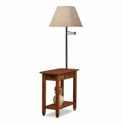 Promo 🤩 Rectangle End Tables & Side Tables Leick Home Favorite Finds Rustic Slate Chairside Lamp End Table - Rich Oak ✔️