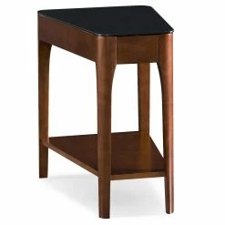 Best deal 🛒 Other Shapes - End Tables & Side Tables Leick Home Obsidian Glass Top Recliner Wedge Table With Shelf, Chestnut And Black Glass 🤩