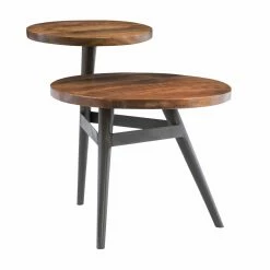 Best Sale 😉 Other Shapes - End Tables & Side Tables Powell Collis 2-Tier Side Table - Gunmetal Gray Base With Natural Top 🌟