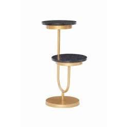 Brand new ✨ Round End Tables & Side Tables Powell Mari Drink Table - Gold With Black Granite Top 💯
