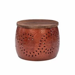 Cheap 🛒 Round End Tables & Side Tables Powell Kyomi Drum Accent Table With Storage - Small - Copper ❤️