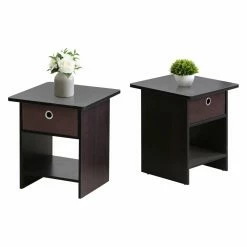 Cheapest 🥰 Square End Tables & Side Tables Furinno Dark Walnut Chair Side End Table - Set Of 2 ❤️