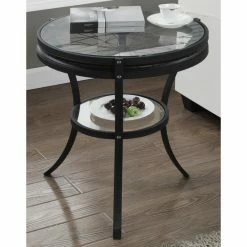 Coupon 🔔 Round End Tables & Side Tables Monarch Specialties Round Spoked Wheel Glass Top End Table 🎉