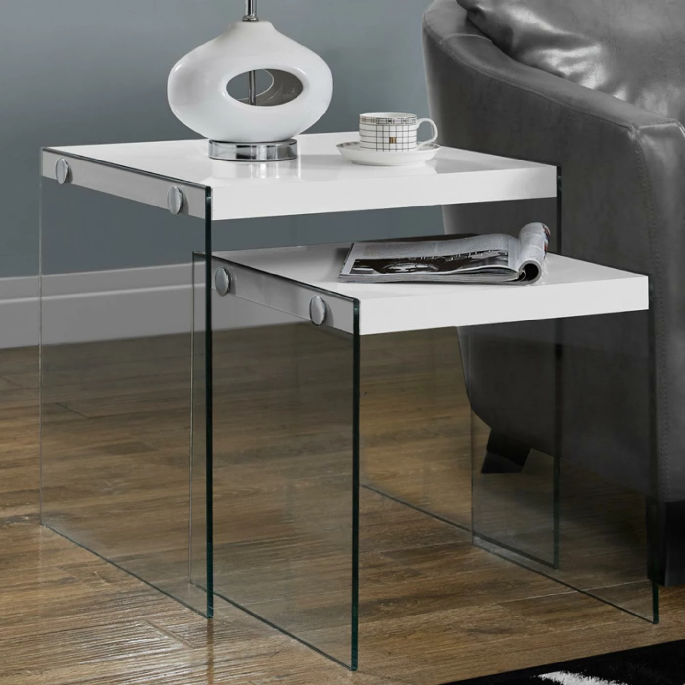 Best Sale π Square End Tables & Side Tables Monarch Specialties 2 Piece Nesting End Table Set - Glossy White π