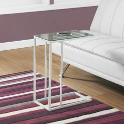 Promo 😀 Rectangle End Tables & Side Tables Monarch Specialties Glass Top C Shaped End Table ✨