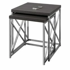 Outlet ✔️ Monarch Specialties Square End Tables & Side Tables Monarch 2 Piece Gray With Chrome Metal Nesting Tables ✨