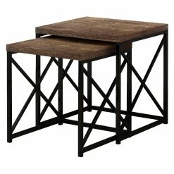 Coupon 🤩 Square End Tables & Side Tables Monarch Specialties Reclaimed Wood-Look Metal X-Base Nesting Table - Set Of 2 🌟