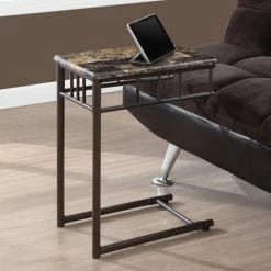 Best Sale 😍 Monarch Specialties Rectangle End Tables & Side Tables Monarch Square Metal Snack Table - Cappuccino Marble / Bronze 🤩