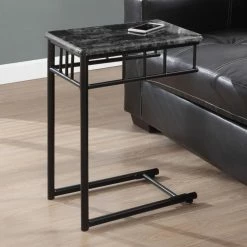 Budget 🎉 Monarch Specialties Rectangle End Tables & Side Tables Monarch Square Metal Snack Table - Grey Marble / Charcoal 😀