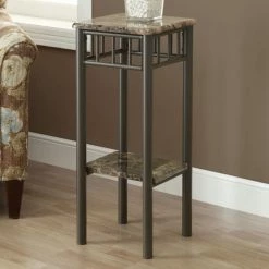 Budget 💯 Monarch Specialties Square End Tables & Side Tables Monarch Cappuccino Marble / Bronze Metal Plant Stand ⭐