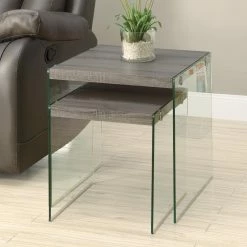 Brand new 🎁 Monarch Specialties Square End Tables & Side Tables Monarch I 3053 Reclaimed-Look 2-Piece Nesting Table - Dark Taupe 🌟