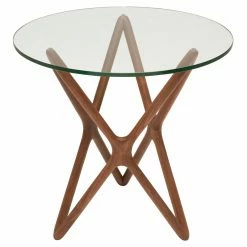 Flash Sale 🎁 Round End Tables & Side Tables Nuevo Star Glass Top Side Table - Walnut 🛒