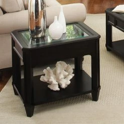 Best deal 😀 Riverside Furniture Rectangle End Tables & Side Tables Riverside Farrington Rectangular Glass Top End Table - Black Forrest Birch ✨