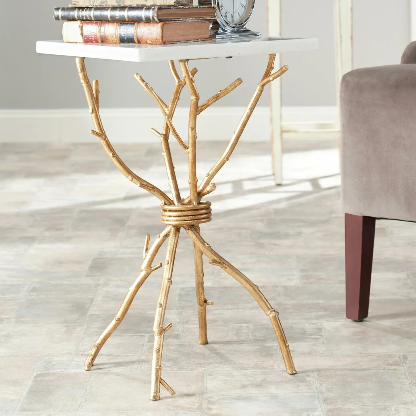 Coupon π Square End Tables & Side Tables Safavieh Alexa Marble Top Gold Accent Table π