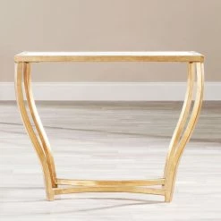 Brand new ๐งจ Rectangle End Tables & Side Tables Safavieh Rex Glass Top Gold Foil Accent Table ๐ฅ