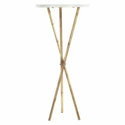 Budget ⌛ Round End Tables & Side Tables Safavieh Roger Gold Base Round Top Accent Table ✨