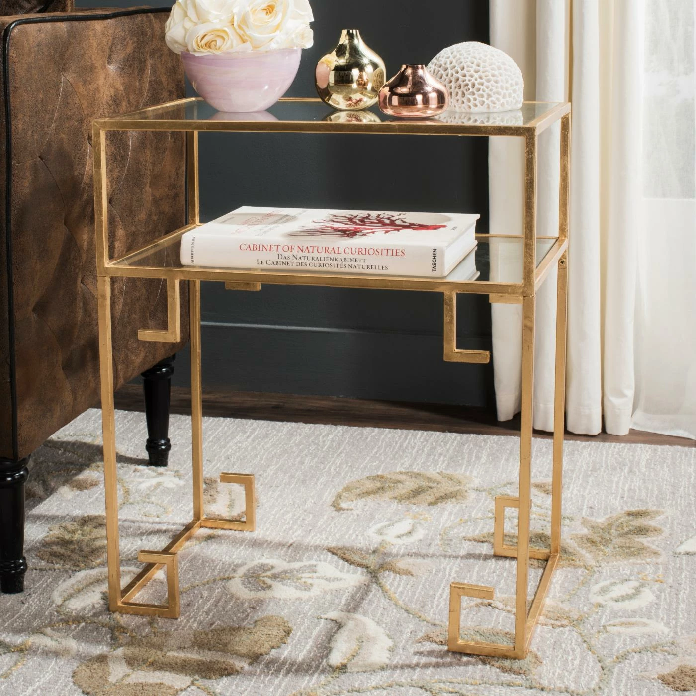 Budget π Rectangle End Tables & Side Tables Safavieh Berdine Glass Top Greek Key Table π