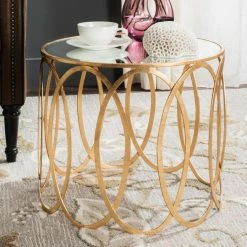 Brand new ⭐ Round End Tables & Side Tables Safavieh Cyrah Gold Leaf Accent Table 🛒