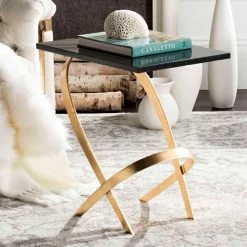 Outlet 🌟 Rectangle End Tables & Side Tables Safavieh Dovie Gold Leaf Glass Top Side Table ✔️