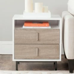 Best Pirce 🥰 Rectangle End Tables & Side Tables Safavieh Kefton Mid Century Scandinavian Lacquer 2 Drawer Cabinet 🔔