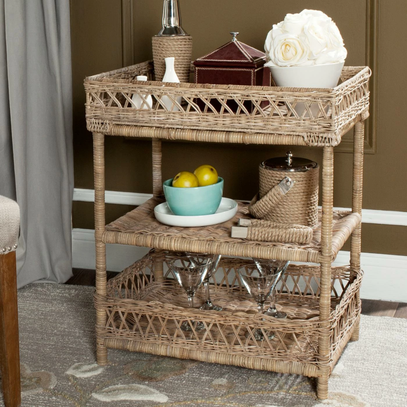 Budget β Rectangle End Tables & Side Tables Safavieh Ajani Wicker 3 Tier Accent Table π―