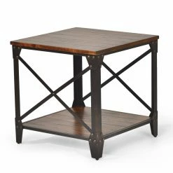 New ๐ Steve Silver Co. Square End Tables & Side Tables Steve Silver Winston Square Distressed Tobacco Wood And Metal End Table ๐คฉ
