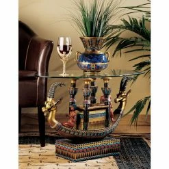 Best Pirce ⌛ Oval End Tables & Side Tables Design Toscano Egyptian Barge To The Beyond Glass-Topped Table ❤️