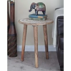 Outlet 😍 Round End Tables & Side Tables DecMode Distressed Carved End Table 😍