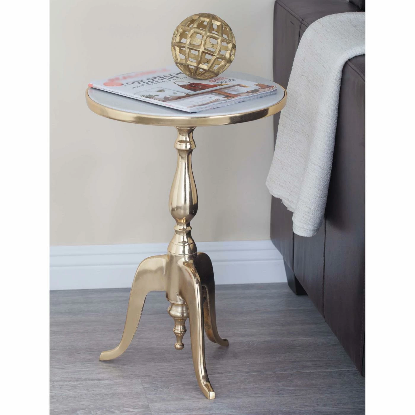 Best Sale β€οΈ Round End Tables & Side Tables DecMode Traditional Marble Round Accent Table With Gold Stand π