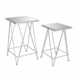 Buy 😀 Square End Tables & Side Tables DecMode Contemporary Mirrored Side Tables With A-Frame Legs - Set Of 2 🤩