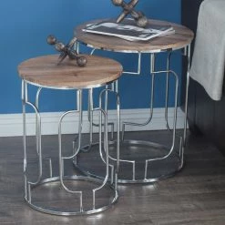 Flash Sale 🎁 Round End Tables & Side Tables DecMode Round Mango Wood Tables With Cut-Out Frame - Set Of 3 ⌛