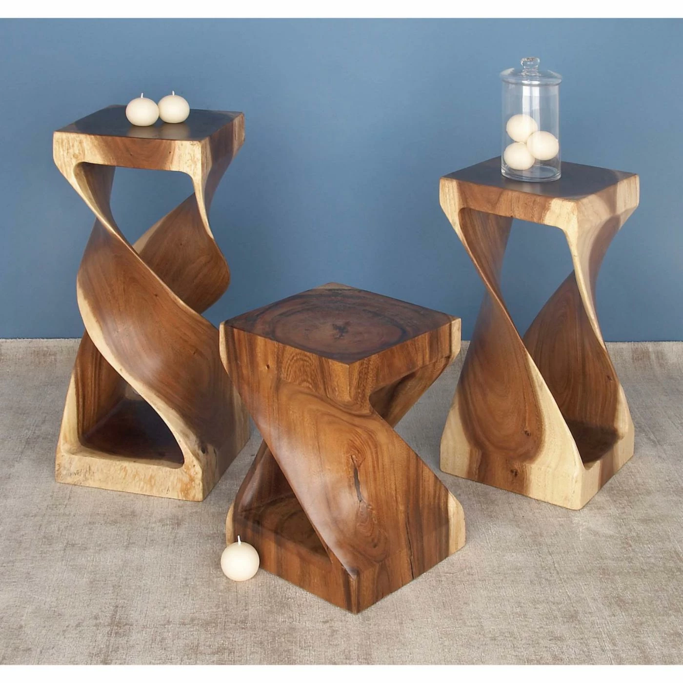 Budget ⌛ Square End Tables & Side Tables DecMode Natural Suar Wood Square Twisted Design Side Table 👍