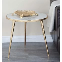 Best Sale ❤️ Round End Tables & Side Tables DecMode Modern Marble Accent Table ❤️