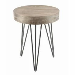 Buy ⭐ Round End Tables & Side Tables DecMode Brown Wood Round Top With Black Metal Hairpin Legs Accent Table ⭐