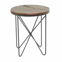 Best Pirce 👍 Round End Tables & Side Tables DecMode Dark Brown Round Pine Wood Table Top Rustic Accent Table 🎁