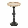 Best Pirce 🎁 Round End Tables & Side Tables DecMode Wood Farmhouse Brown Round Top And Abstract Carved Accent Table ⌛