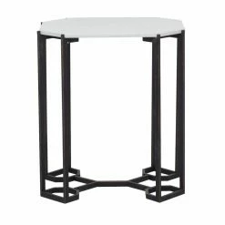 New ✨ Rectangle End Tables & Side Tables DecMode Contemporary Octagon Marble Stone White Tabletop Accent Table ⌛