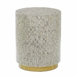 Deals ✨ Round End Tables & Side Tables DecMode Contemporary Wood And Shell Inlay Gold Base Accent Table - Gray/Gold ❤️