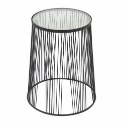 Cheapest 🎁 Round End Tables & Side Tables DecMode Black Metal Comtemporary Clear Glass Top Round Accent Table ⌛