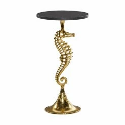 Wholesale 💯 Round End Tables & Side Tables DecMode Round Tabletop With Shiny Aluminum Seahorse Pedestal Cone Base Accent Table 🌟