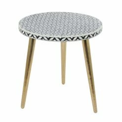 Discount ✨ Round End Tables & Side Tables DecMode Metal Round Black And White Detailed Tabletop Accent Table 👏