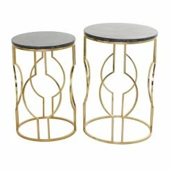 Wholesale 🔔 Round End Tables & Side Tables DecMode Contemporary Round Tabletop With Geometric Leg Support Accent Table - Set Of 2 ⭐