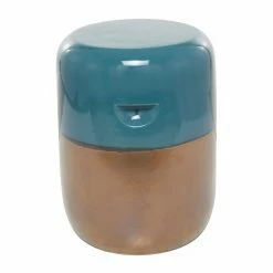 Promo 🤩 Round End Tables & Side Tables DecMode Contemporary Round Shiny Aqua Blue And Golden Bronze Accent Table 🤩