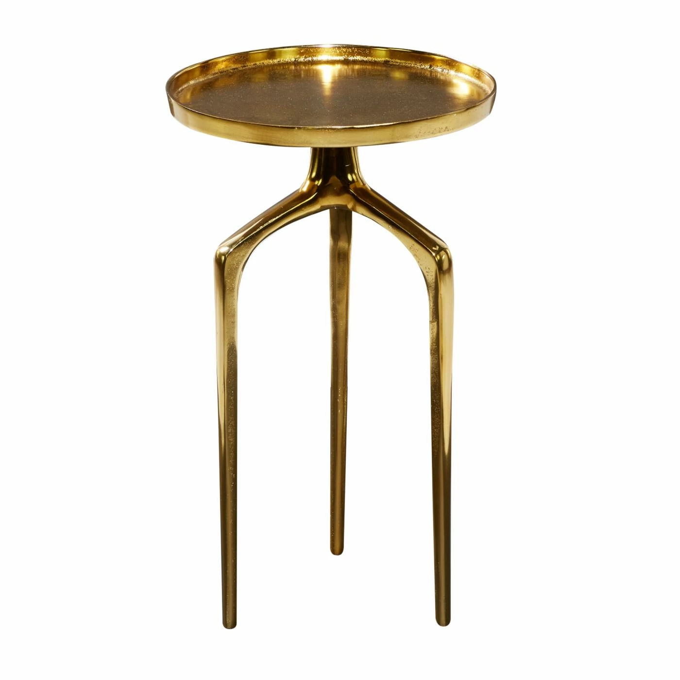 Budget ✔️ Round End Tables & Side Tables DecMode Contemporary Aluminum Round Top Tray Elongated Curved Tripod Base Accent Table - Gold Polished ❤️