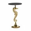 Best deal 💯 Round End Tables & Side Tables DecMode Black Round Top With Aluminum Gold Seahorse Pedestal Accent Table 🔥