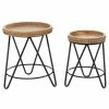 Discount 🎁 Round End Tables & Side Tables DecMode Wood Brown Round Top With Bead Detailed On Side Accent Table - Set Of 2 ⭐