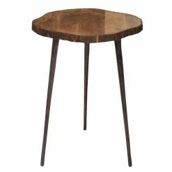 New 🥰 Round End Tables & Side Tables DecMode Rustic Slice Of Tree Trunk Tabletop And Metal Tripod Legs Accent Table 👍