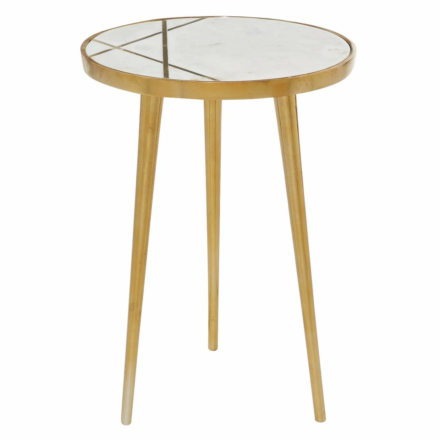 Brand new π Round End Tables & Side Tables DecMode Gold Modern Aluminum Round Top With Abstract Linear Detailed Accent Table π